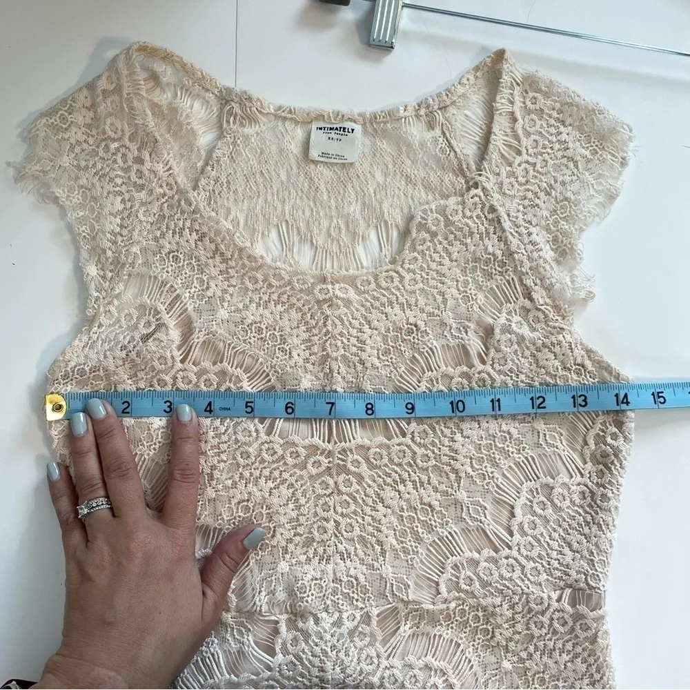 Free People Intimately Feminine Peek A Boo Lace Overlay Dress Cream Off White XS